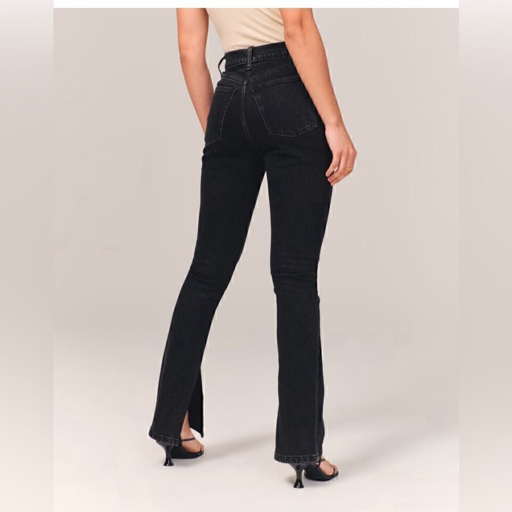 NWT Abercrombie&Fitch The Skinny High Rise Jeans Women's 35/20R Black Split Hem - Picture 2 of 14